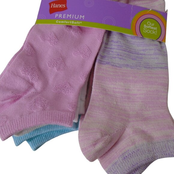 Hanes Girls No Show Premium Comfort 6 Pairs Large Socks Shoe Size 4-10 - Picture 4 of 5